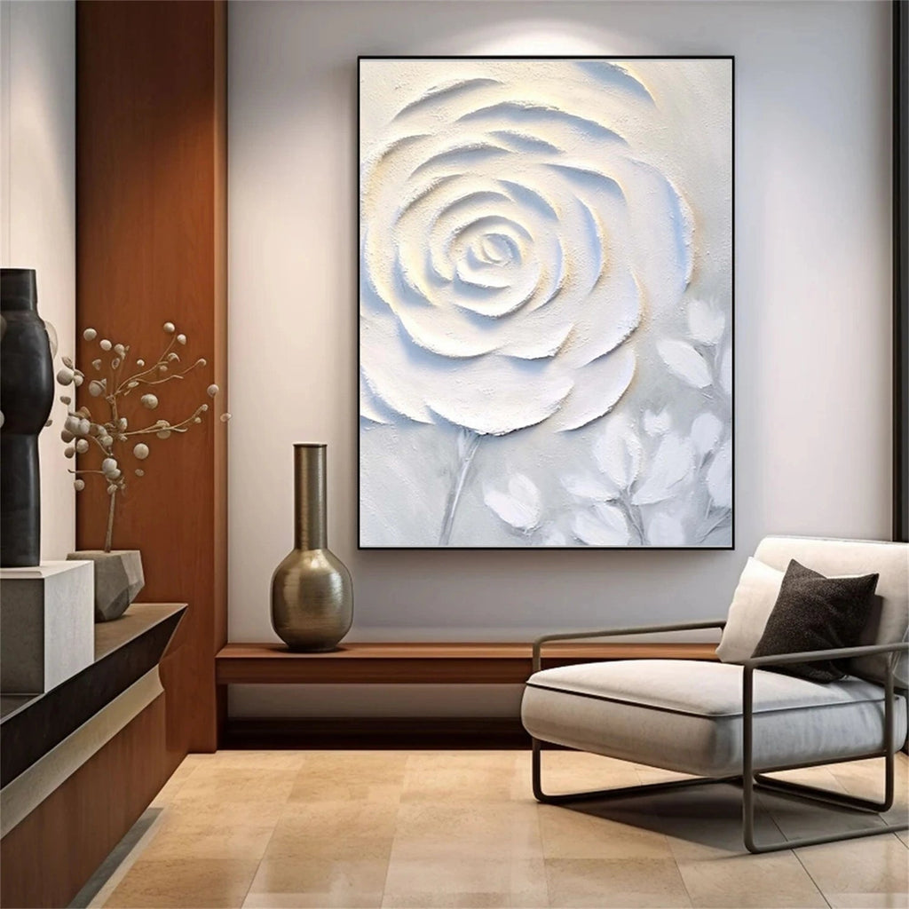 Silent Ivory Rose Abstract Painting