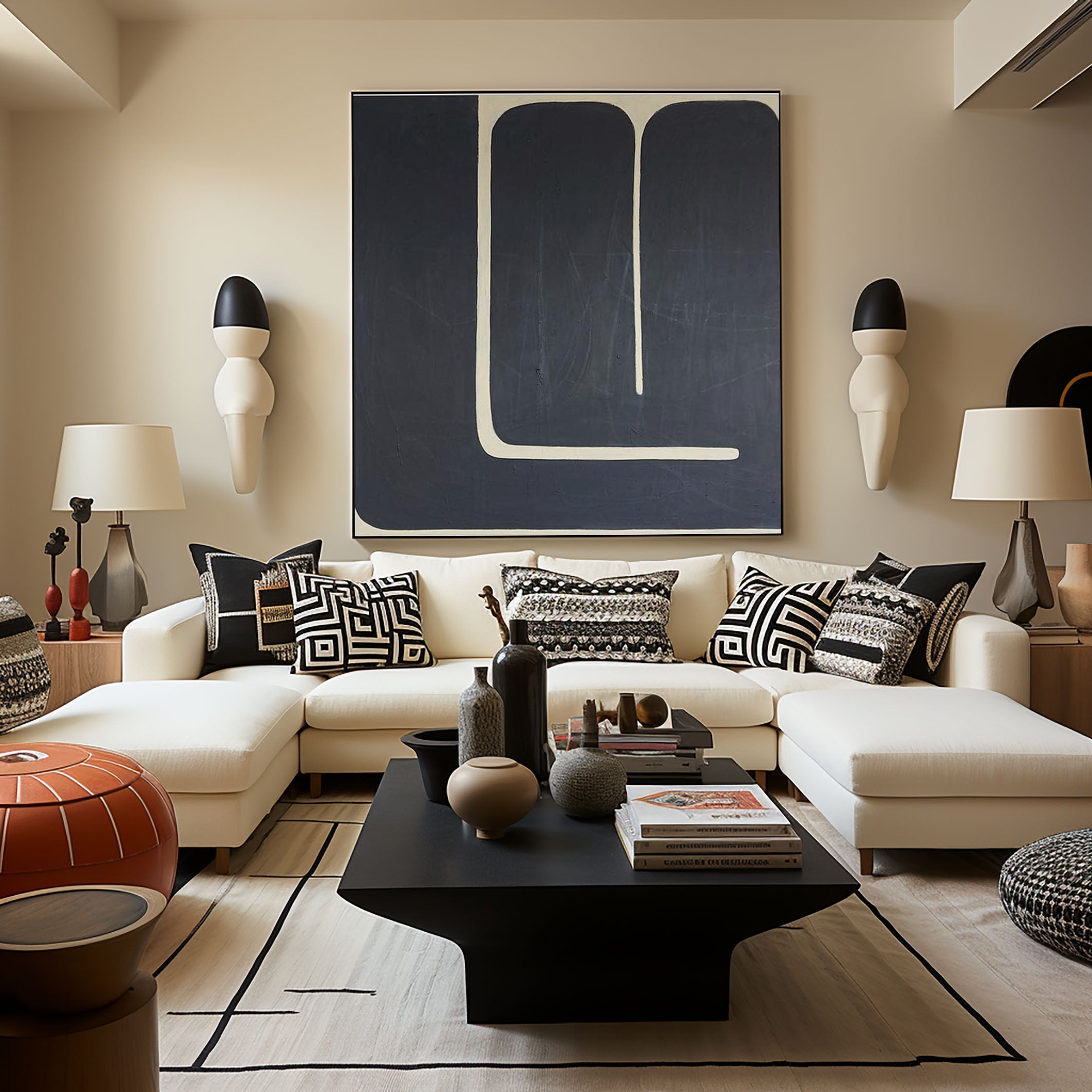 Midnight Curve Minimal Abstract Painting