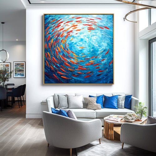 Blue and Orange Fish Abstract Painting #ART01