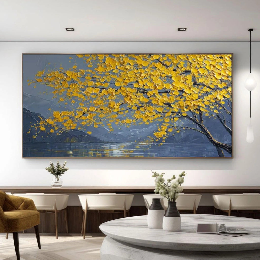 Golden Autumn Lake Textured Painting