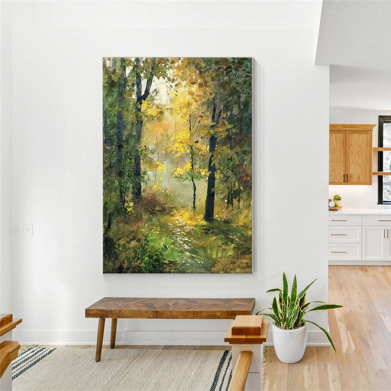 Golden Forest Path Abstract Painting