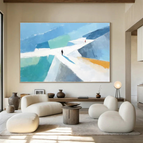 Blue Summit Path – Abstract Ski Landscape Painting