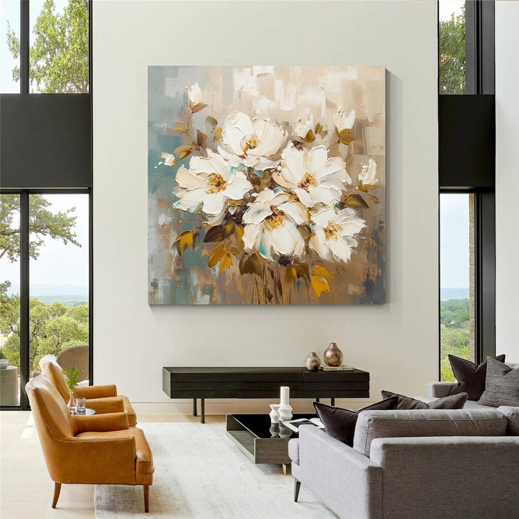Ivory Whisper White Floral Painting