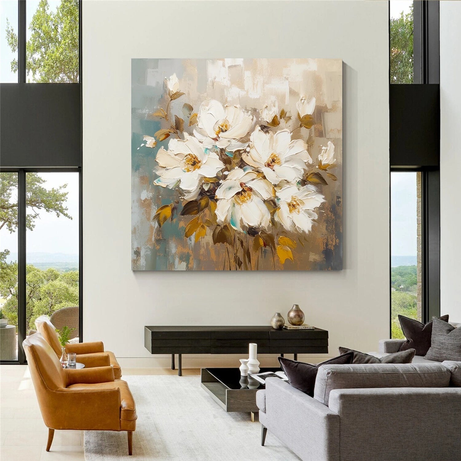 Ivory Whisper White Floral Painting