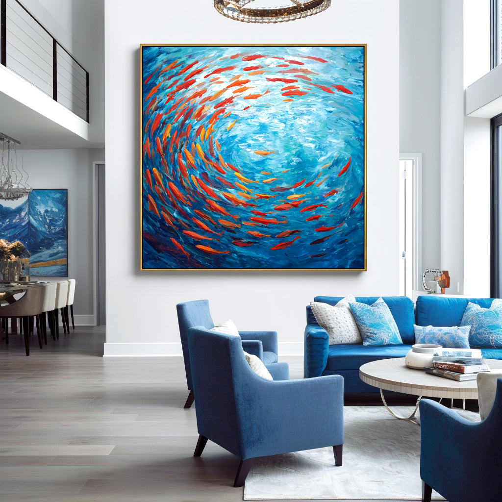 Blue and Orange Fish Abstract Painting #ART01