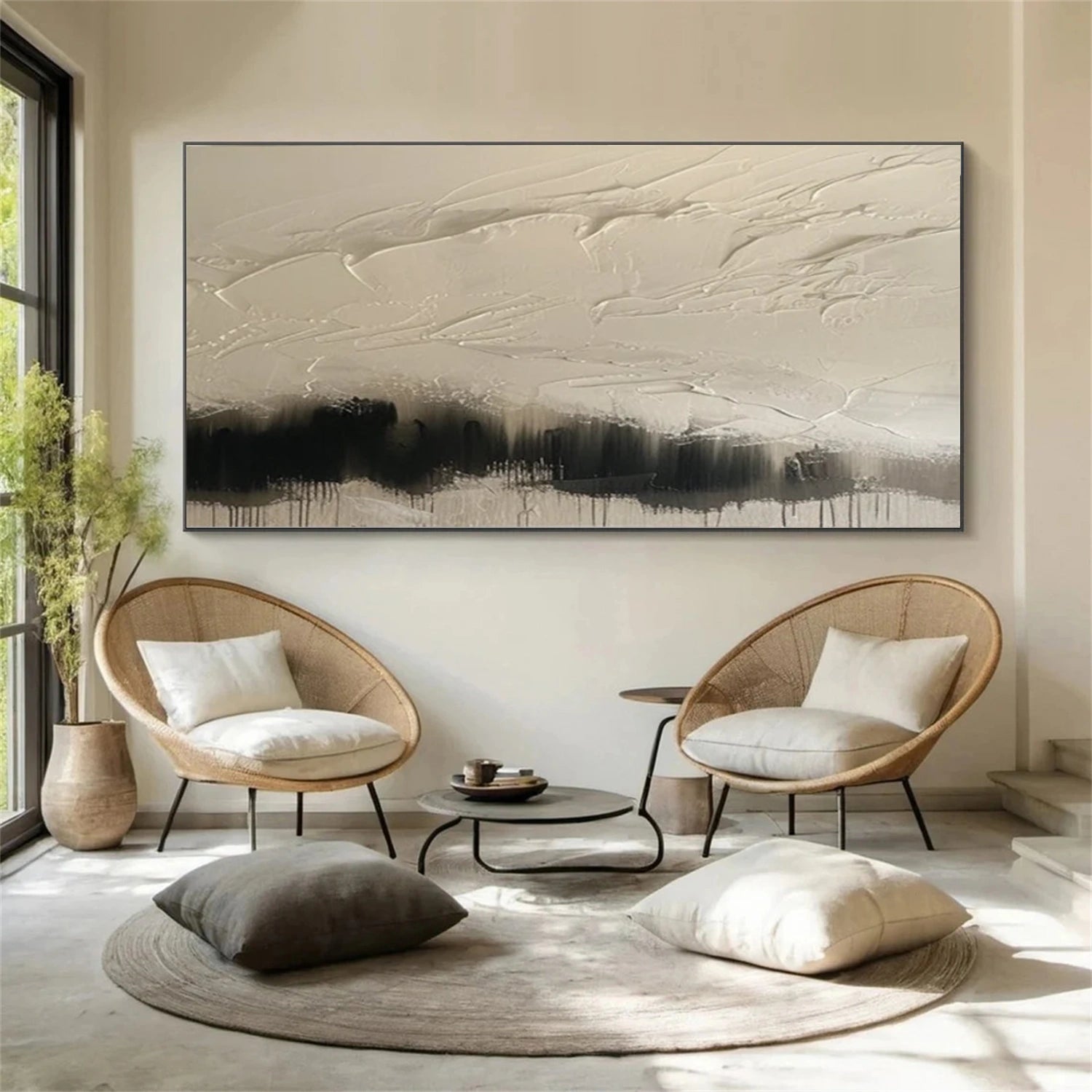 Mistline Ivory Textured Abstract Painting