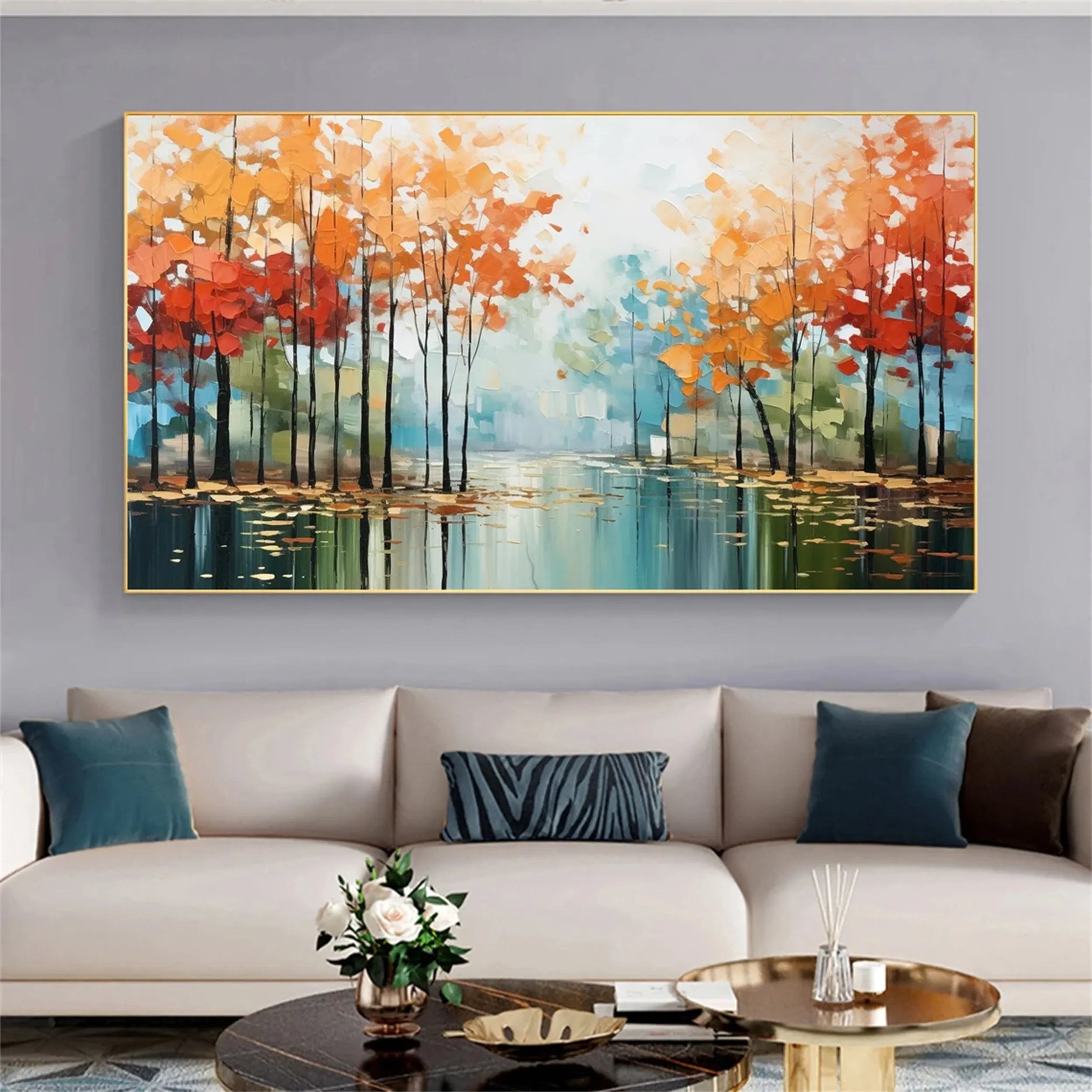 Autumn Stillwater Forest Abstract Painting