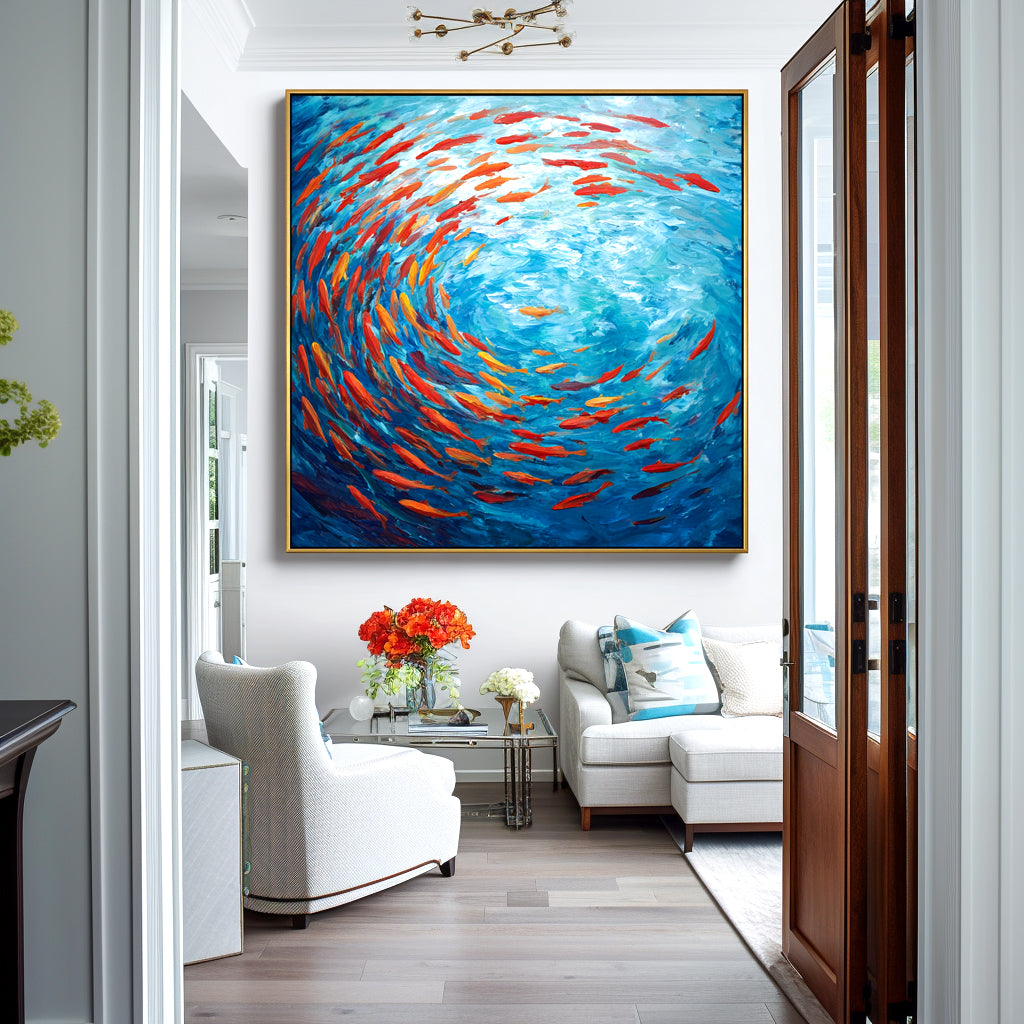 Blue and Orange Fish Abstract Painting #ART01