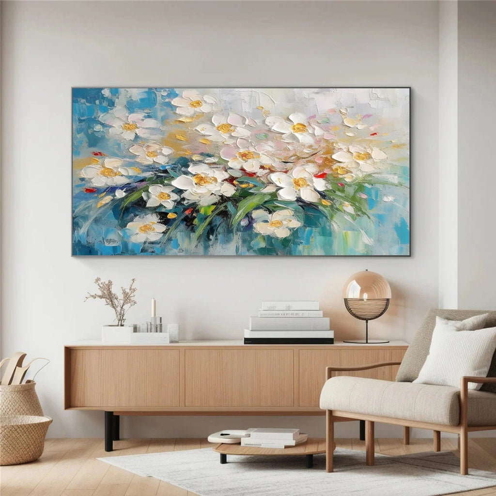 Morning Light White Floral Abstract Painting