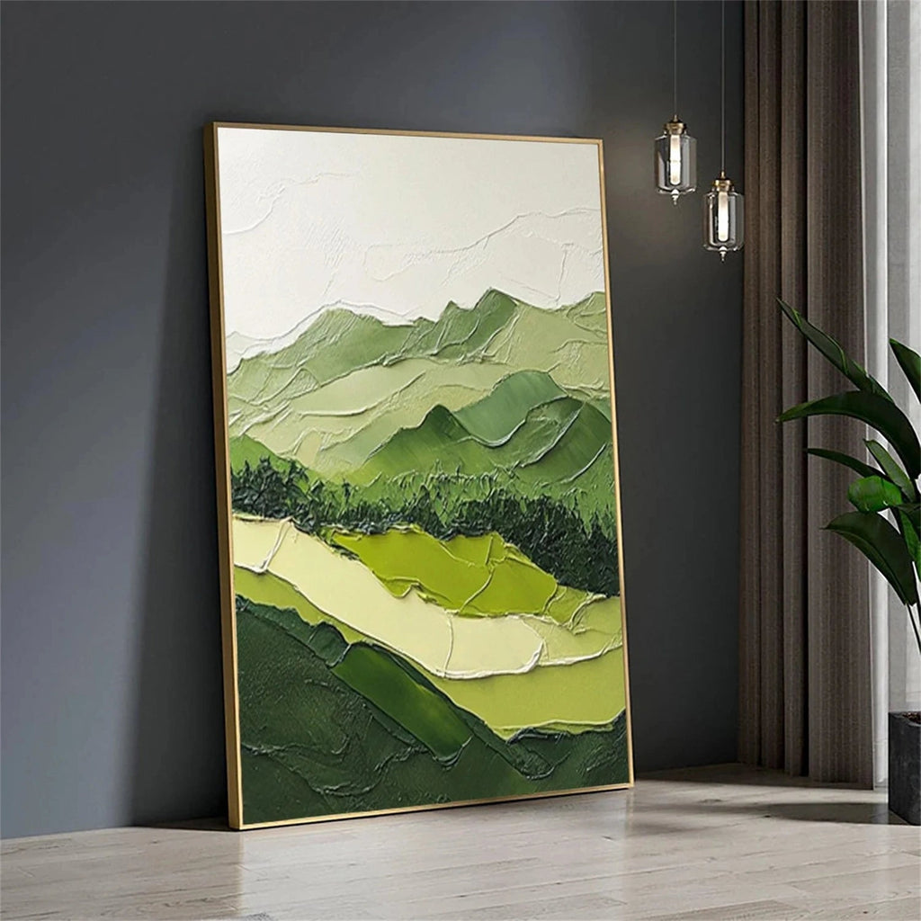 Quiet Green Ridge Abstract Landscape Painting
