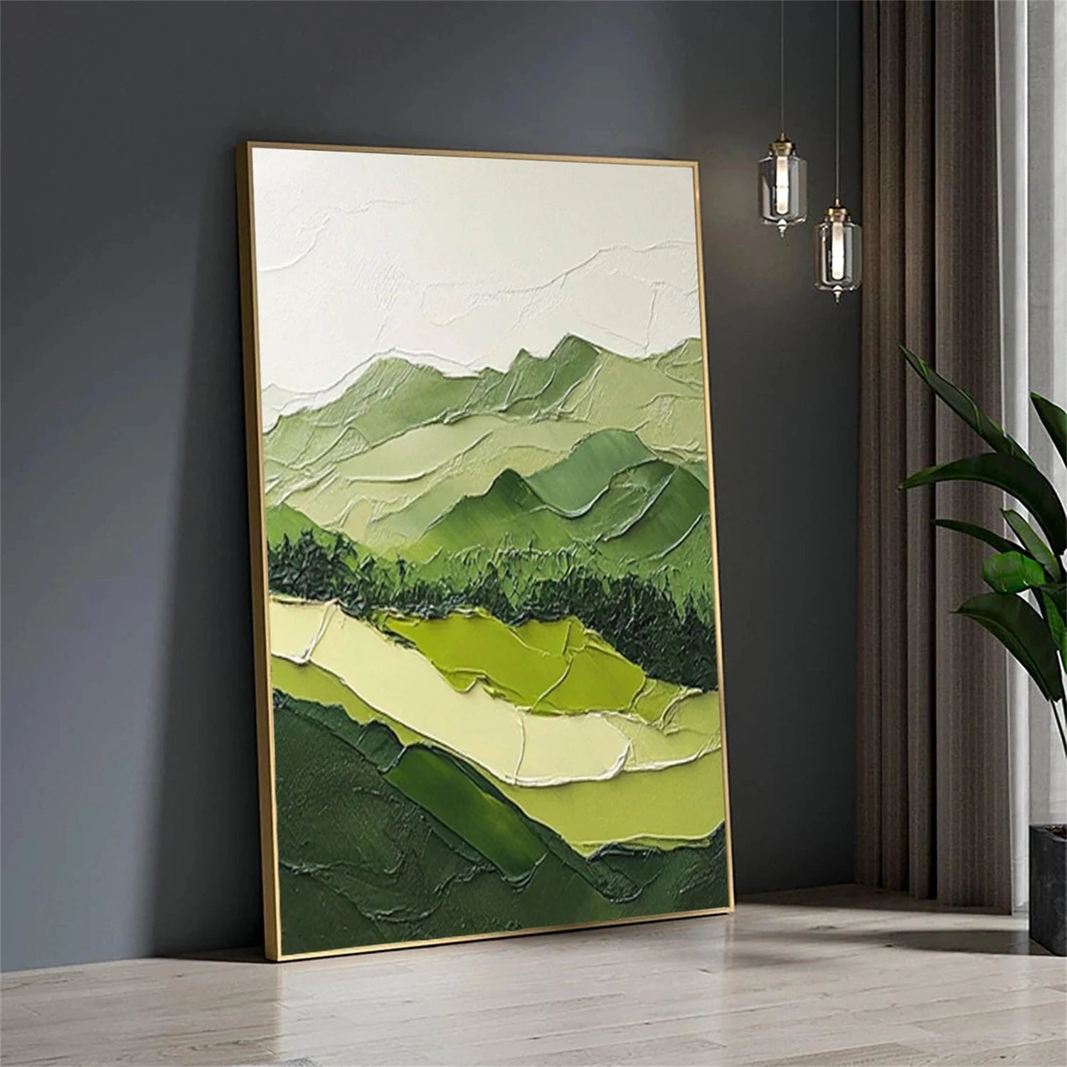 Quiet Green Ridge Abstract Landscape Painting