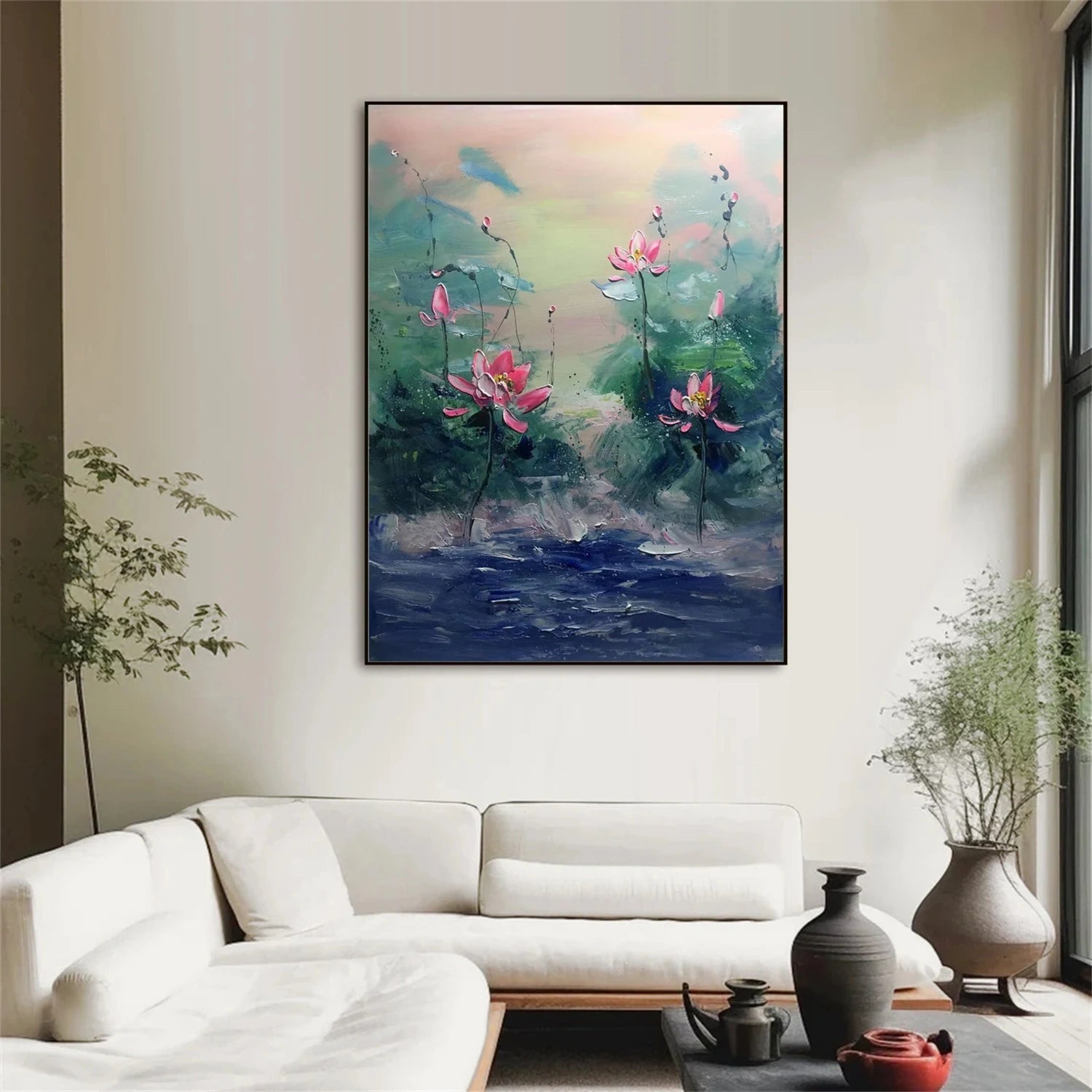 Mist Bloom Pink Lotus Abstract Painting