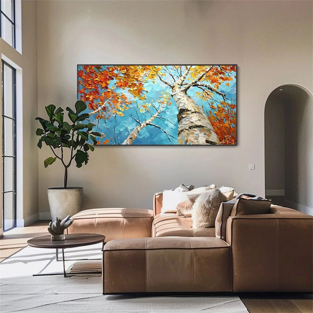 Autumn Sky Birch Abstract Painting