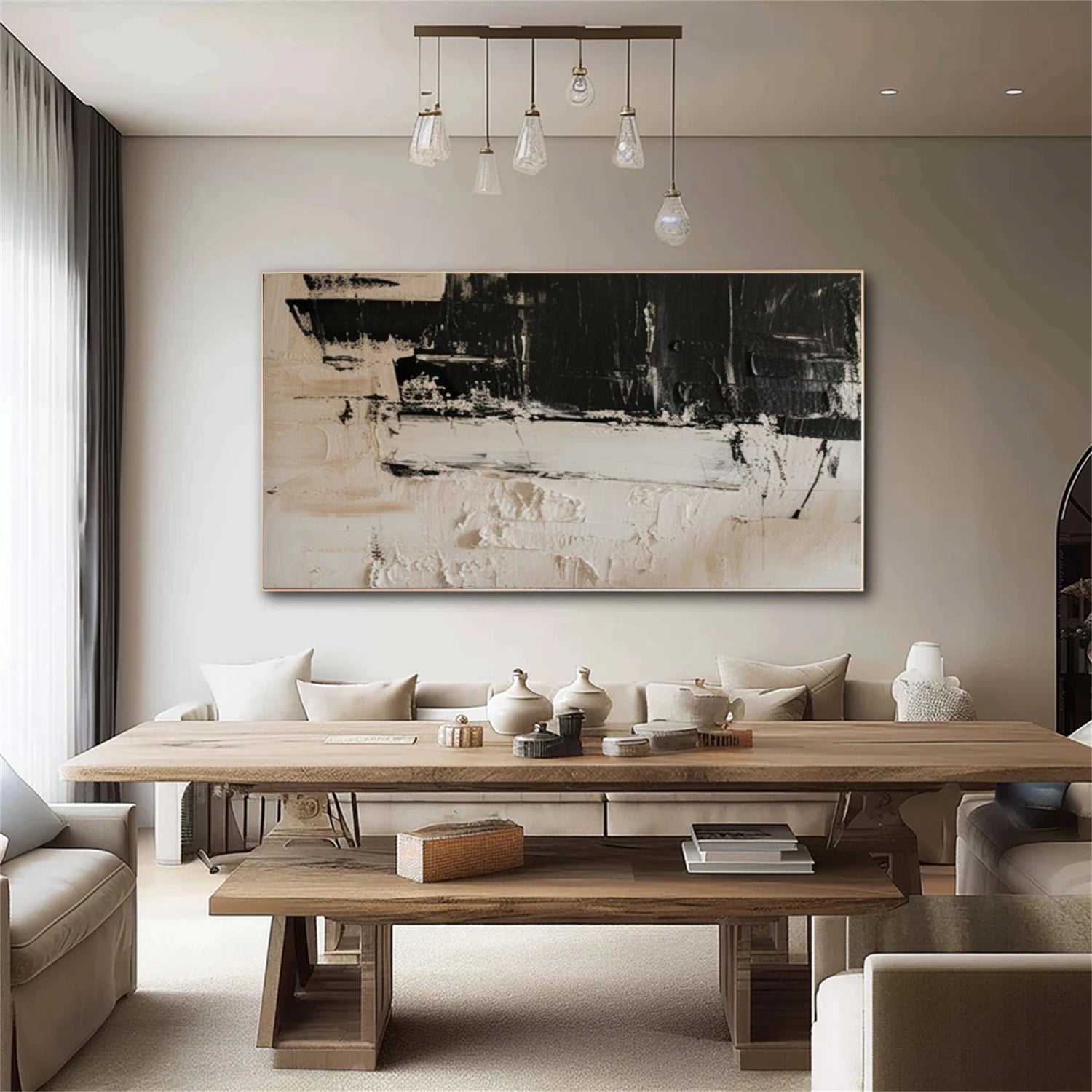 Midnight Strata Black Beige Abstract Painting