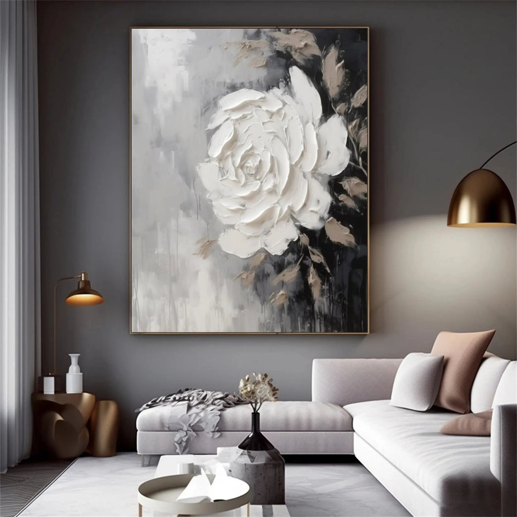 Ivory Whisper White Rose Abstract Painting