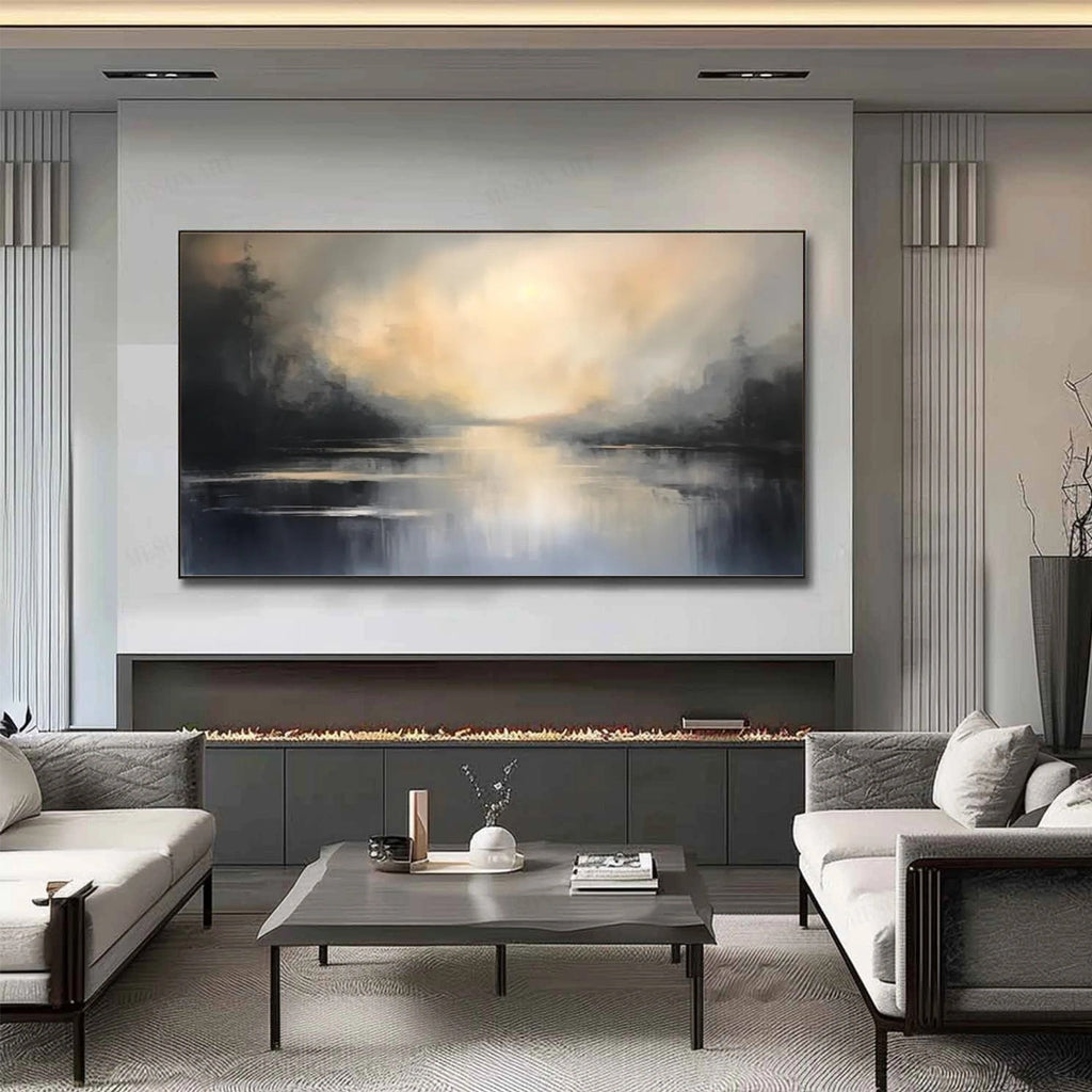 Silent Glow Misty River Abstract Painting