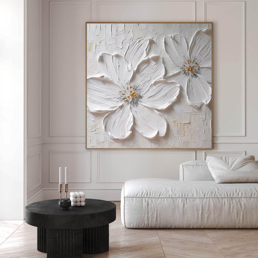 Whisper White Blossom Textured Painting