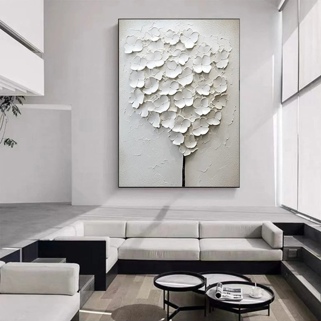Silent Ivory Blossom Abstract Painting