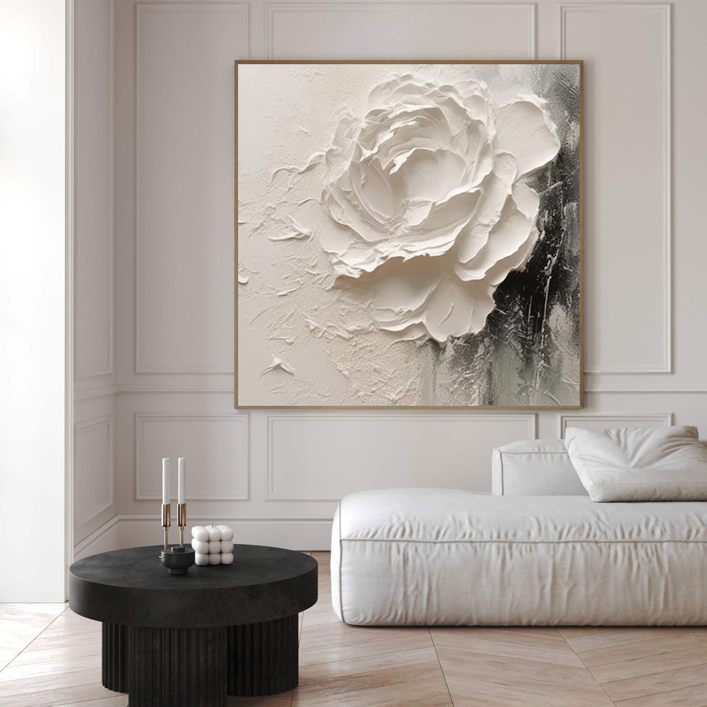 Ivory Bloom Textured Floral Painting