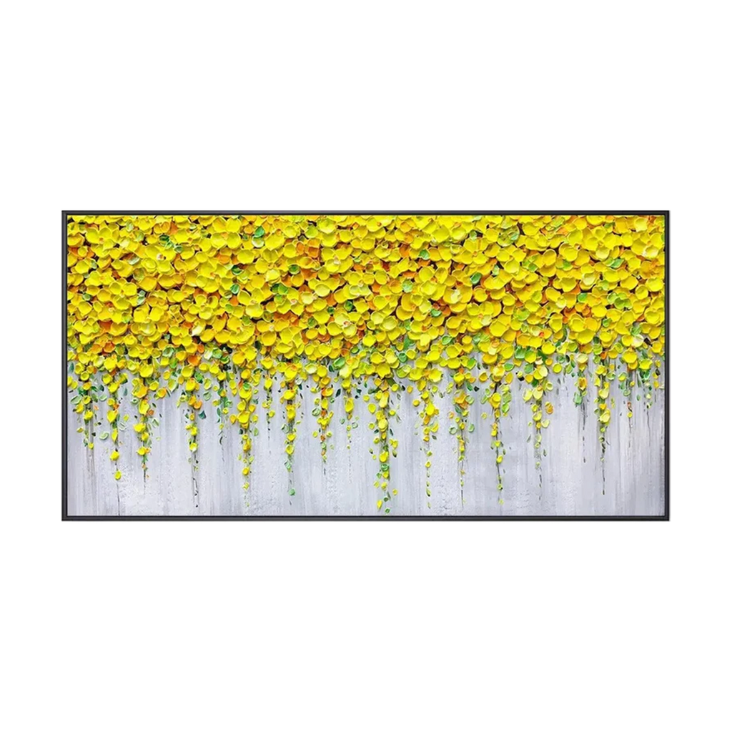Golden Cascade Floral Abstract Painting