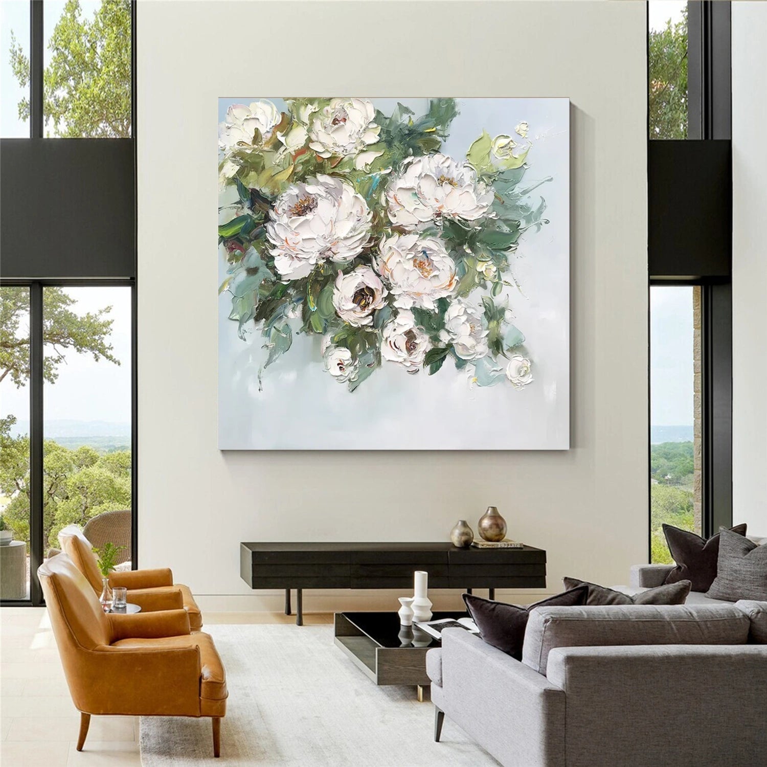 Morning Dew White Peony Abstract Painting