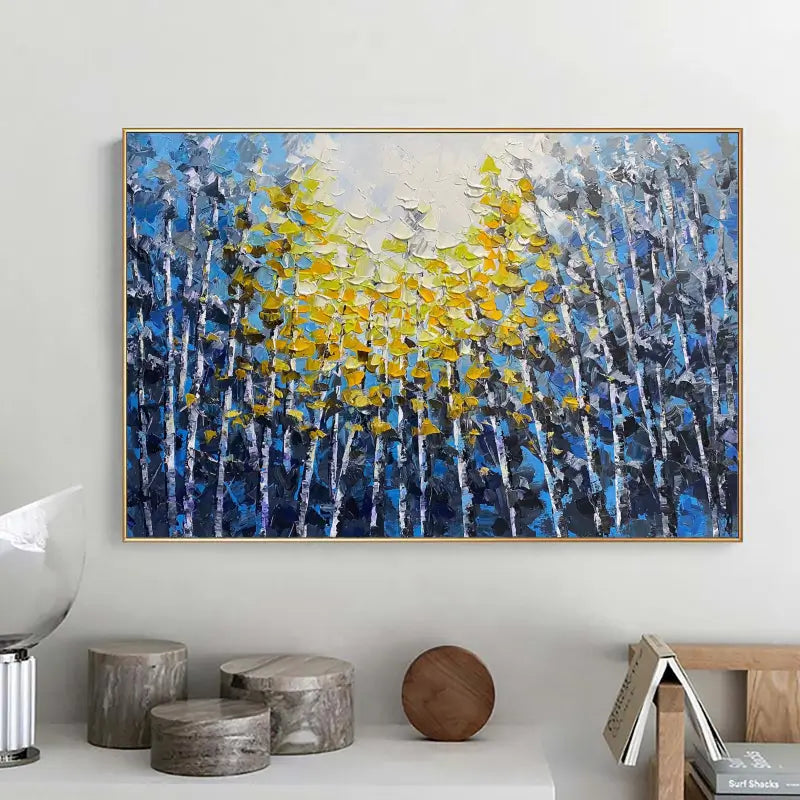 Golden Canopy Birch Forest Abstract Painting