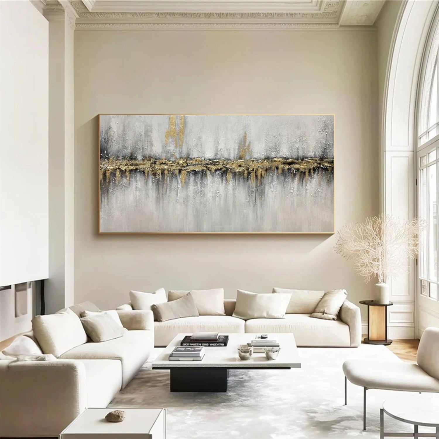 Golden Rift Gray Textured Abstract Painting