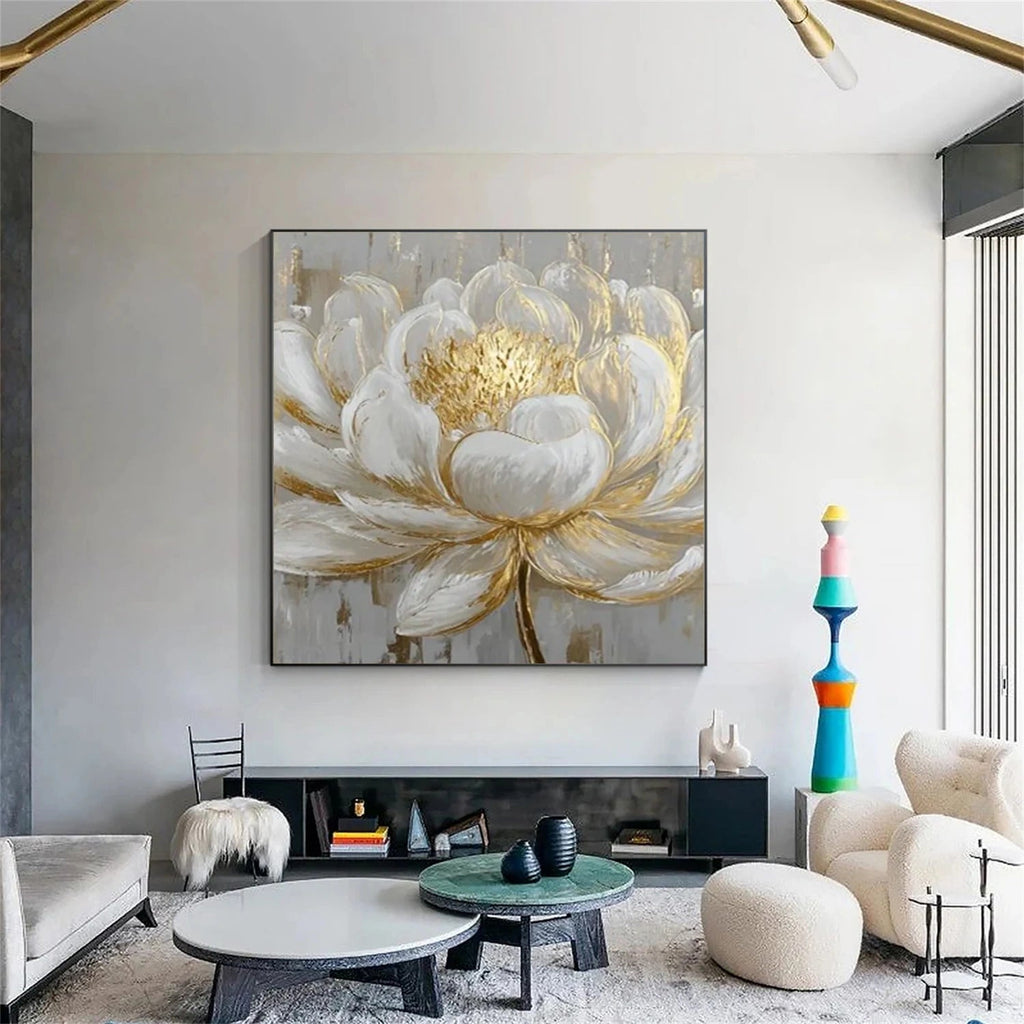 Gilded White Lotus Abstract Painting