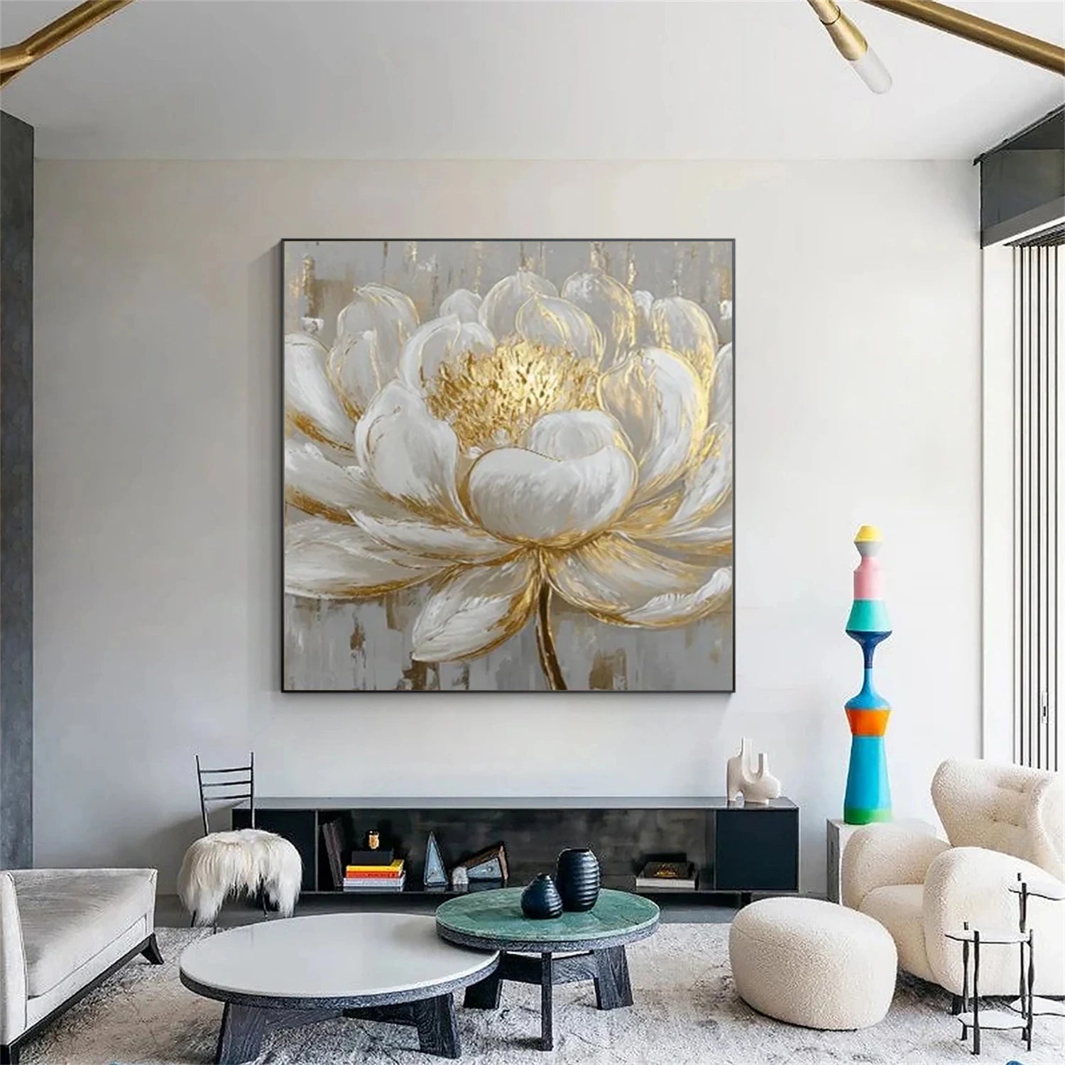 Gilded White Lotus Abstract Painting