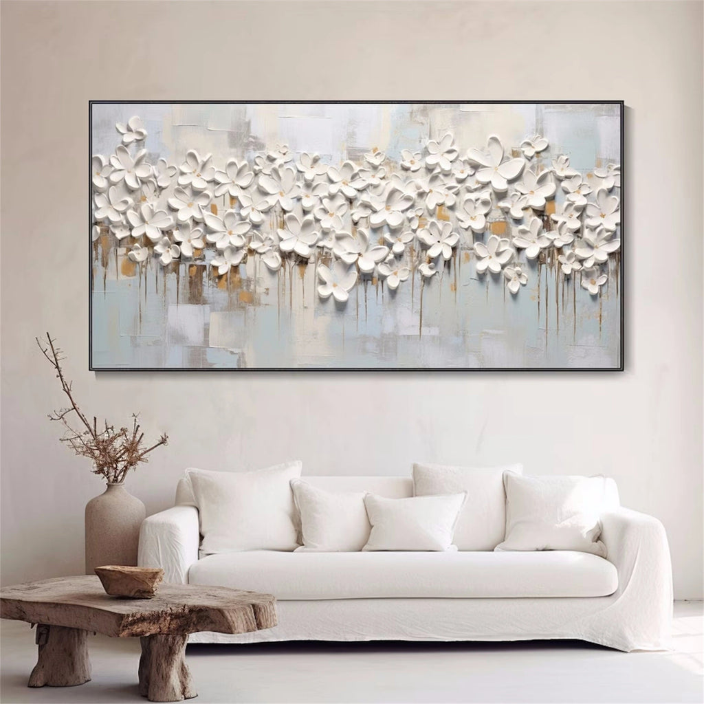 Soft Petal Drift White Floral Abstract Painting