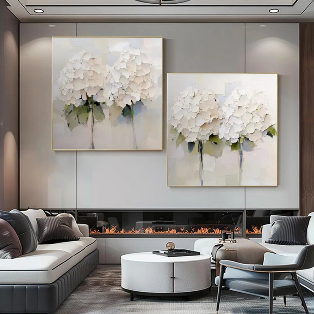 Soft Ivory Bloom Abstract Painting (Diptych) Set of 2