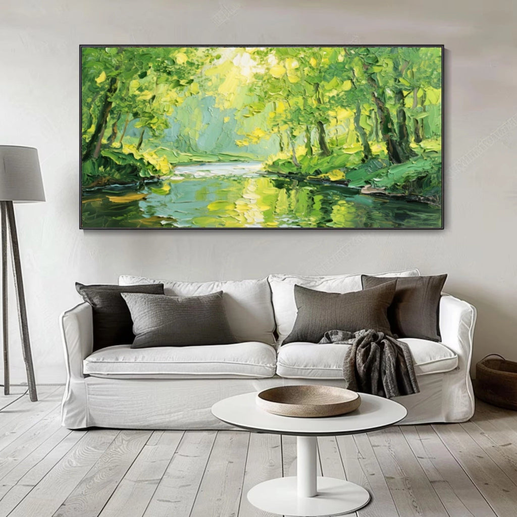 Sunlit Grove River Abstract Painting