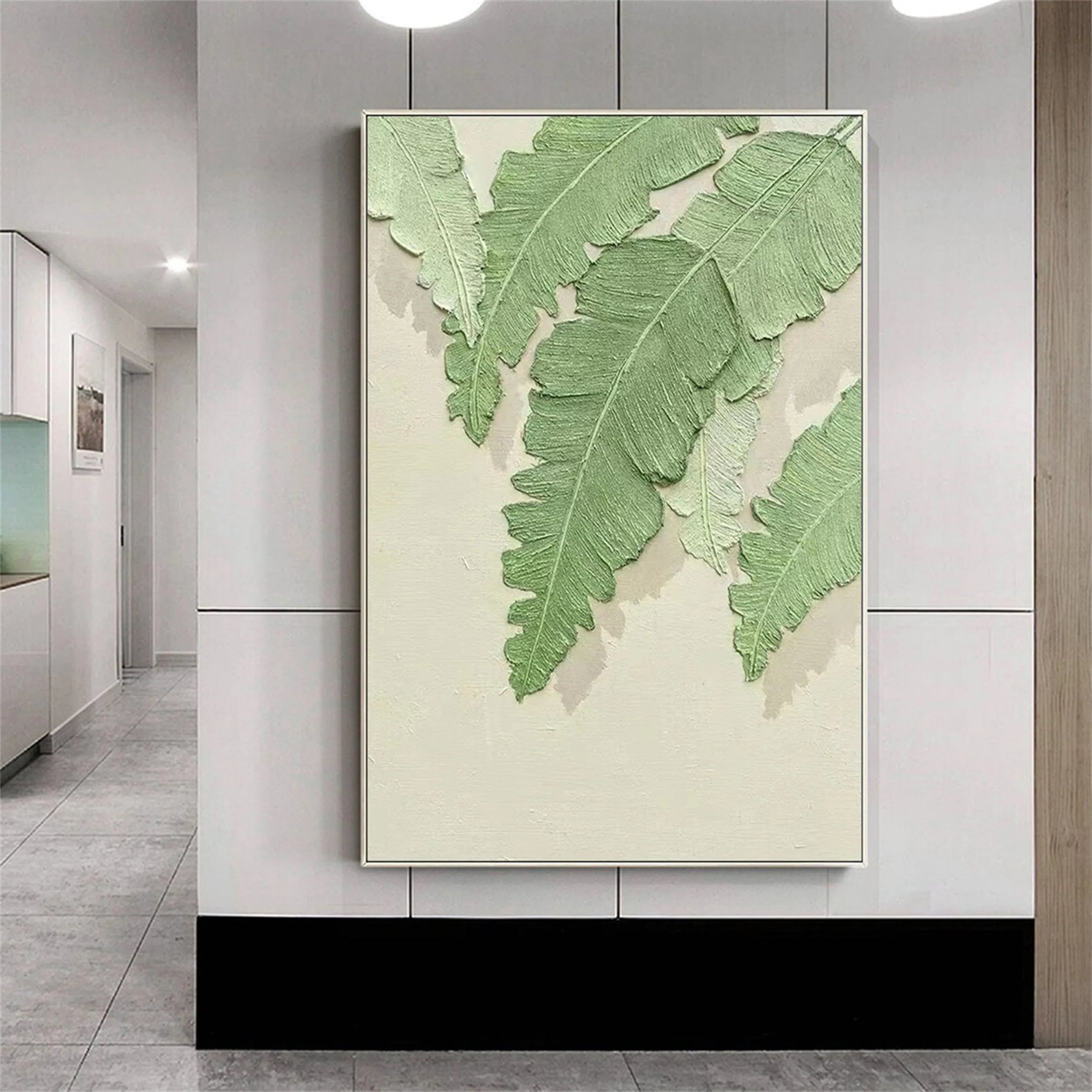 Sage Fern Leaf Textured Abstract Painting