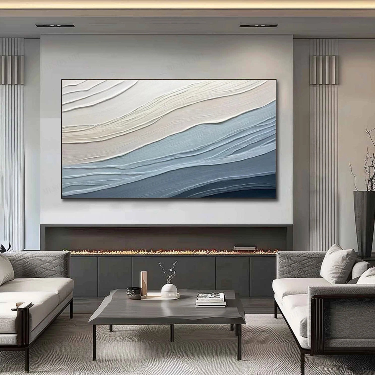 Serene Waves Textured Abstract Painting