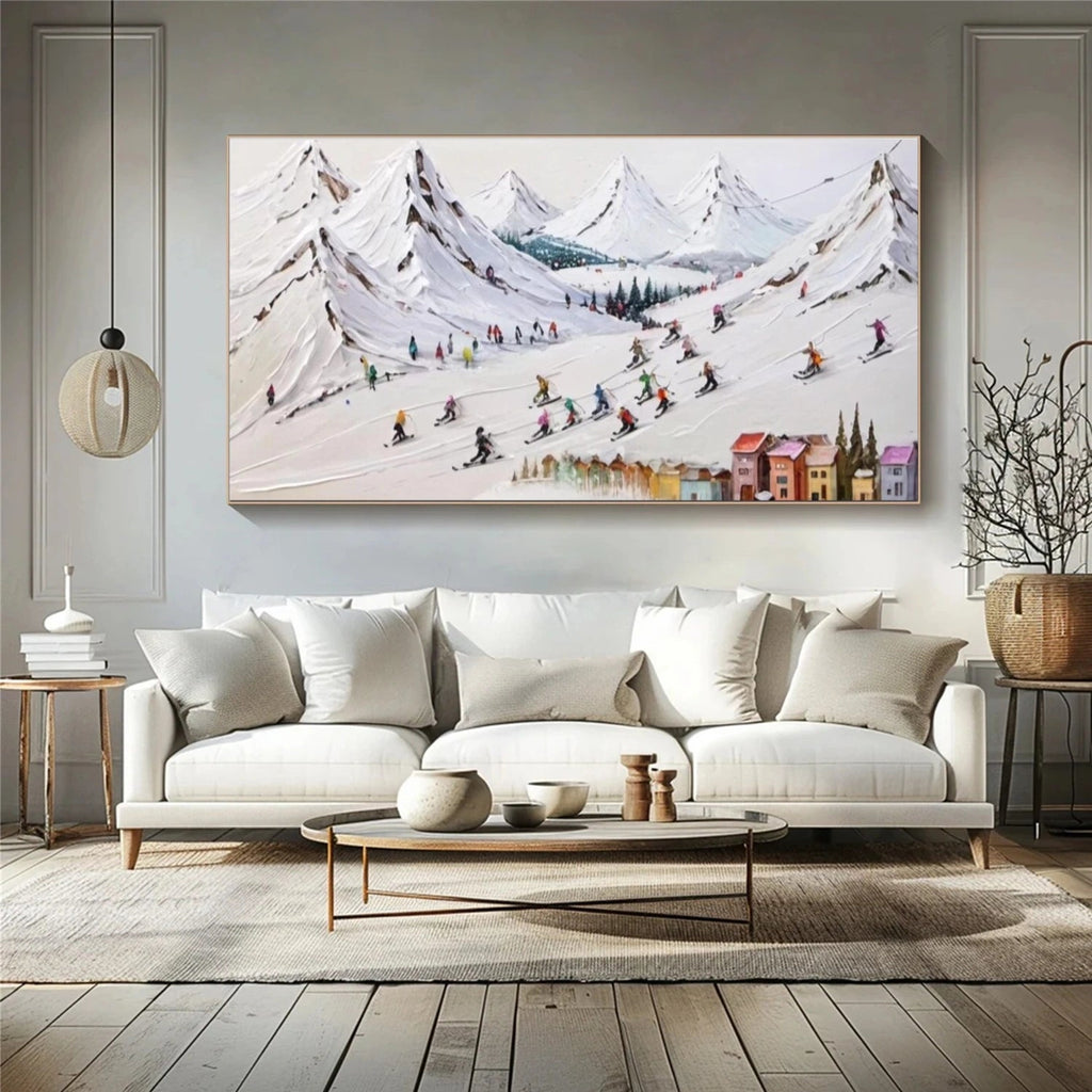 Colorful Ski Resort – Winter Textured Landscape Painting