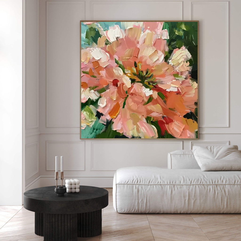Sunlit Peach Bloom Floral Painting