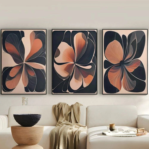 Amber Petal Flow Abstract Painting Set of 3