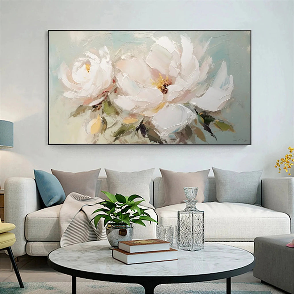 Ivory Whisper White Floral Abstract Painting
