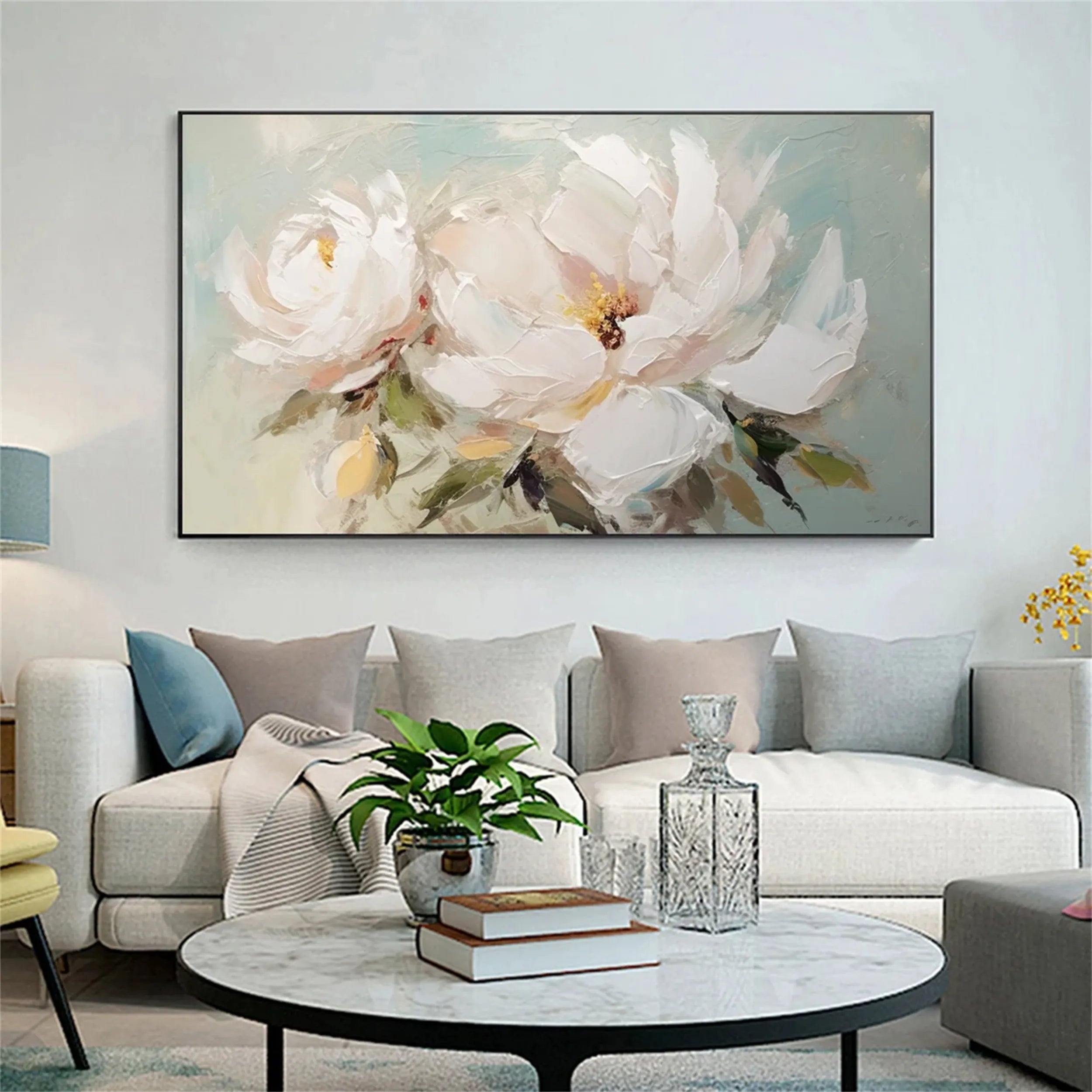 Ivory Whisper White Floral Abstract Painting