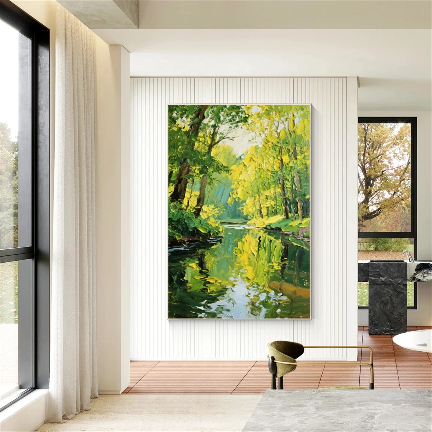 Verdant Light Forest Reflection Painting