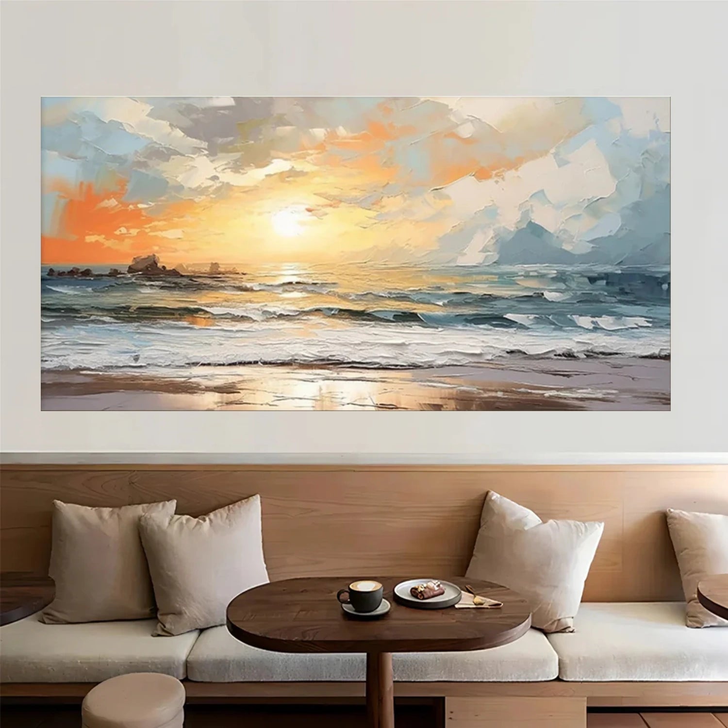 Golden Horizon – Sunset Ocean Texture Painting