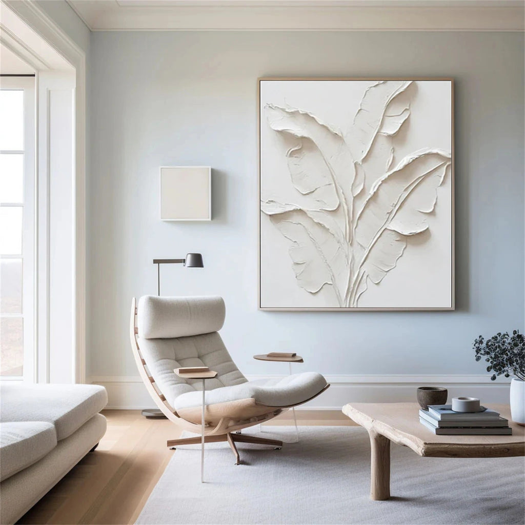 Ivory Whisper Leaves Abstract Painting