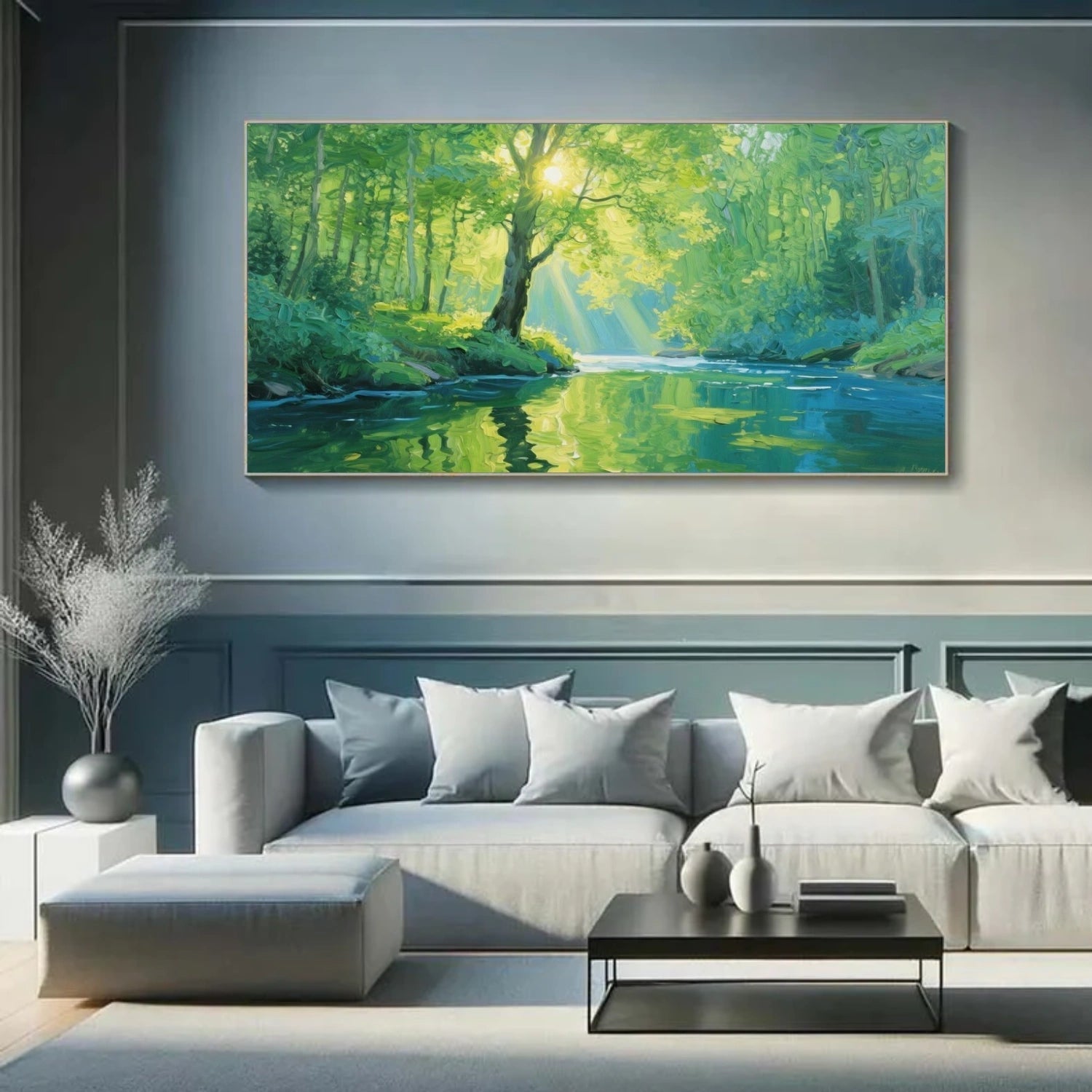 Emerald Morning Forest River Painting