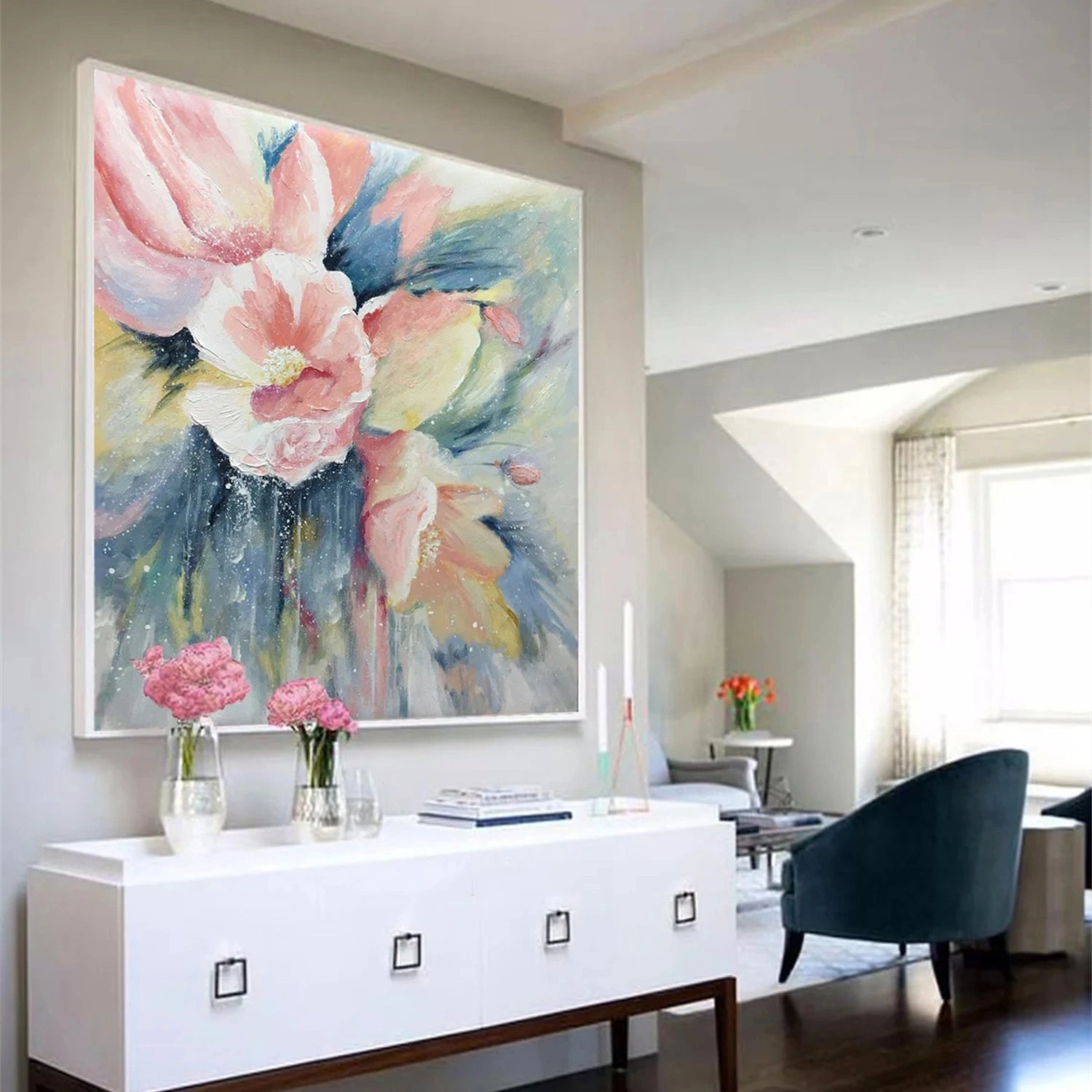 Blush Serenity Floral Abstract Painting
