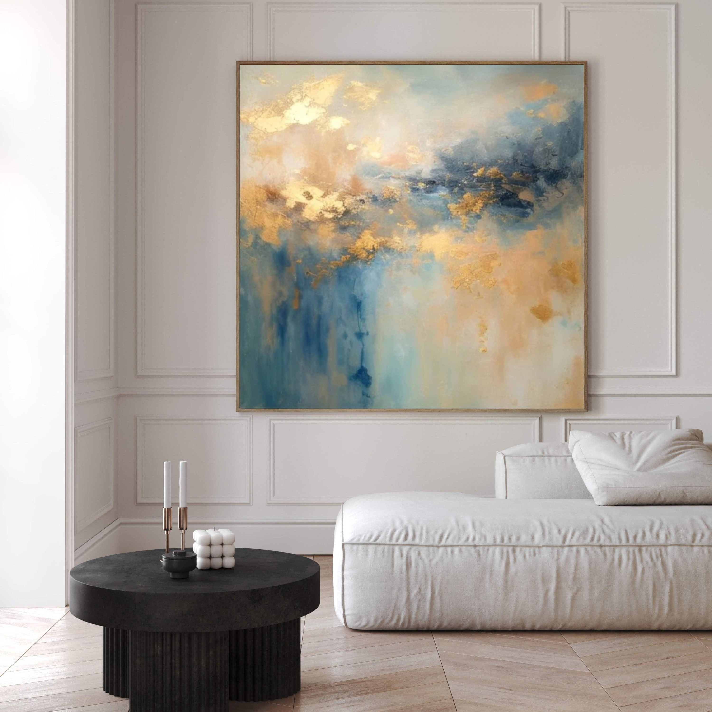 Golden Mist Blue Abstract Painting