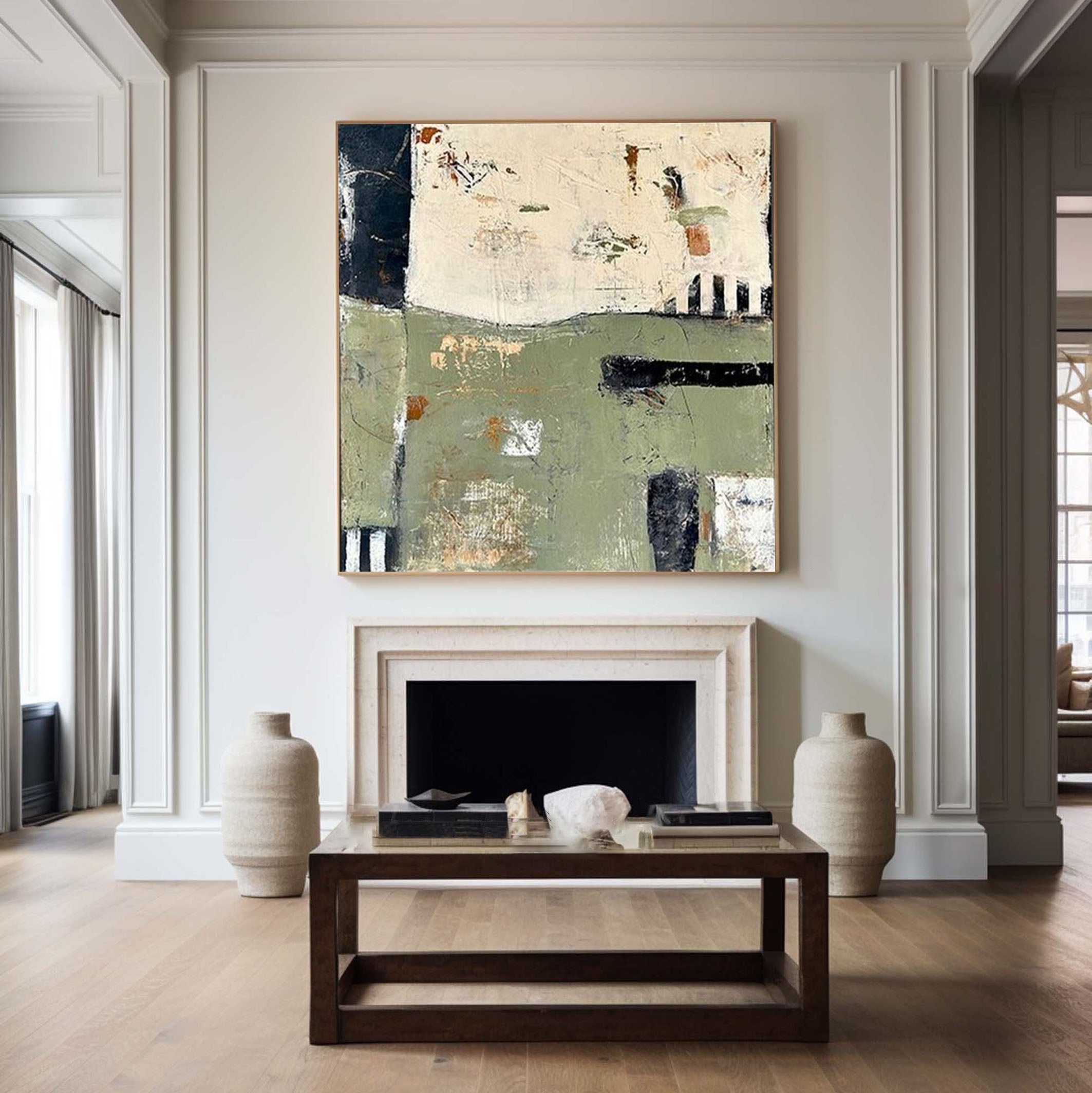 Muted Horizon Green Abstract Painting