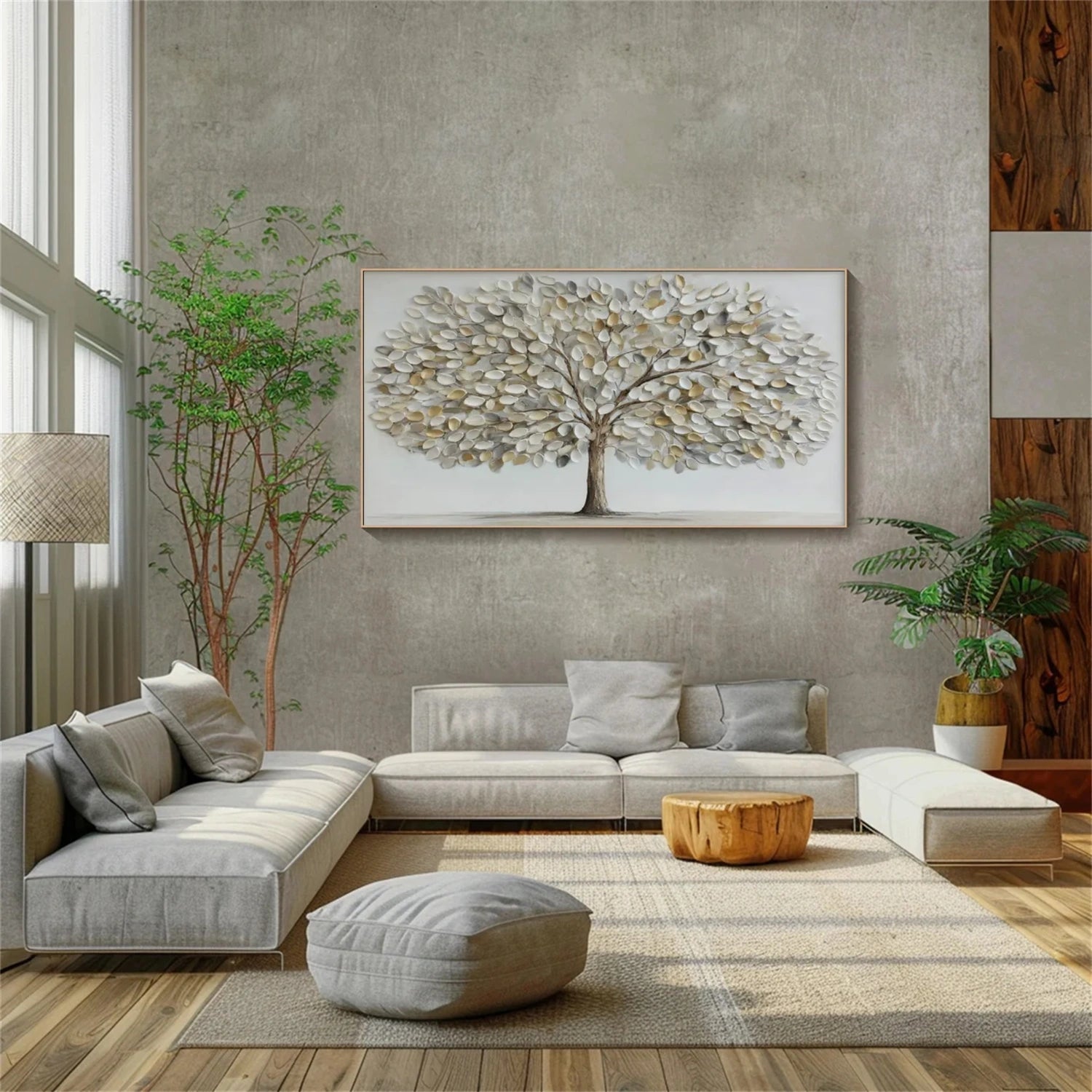Serene Silver Leaf Tree Abstract Painting