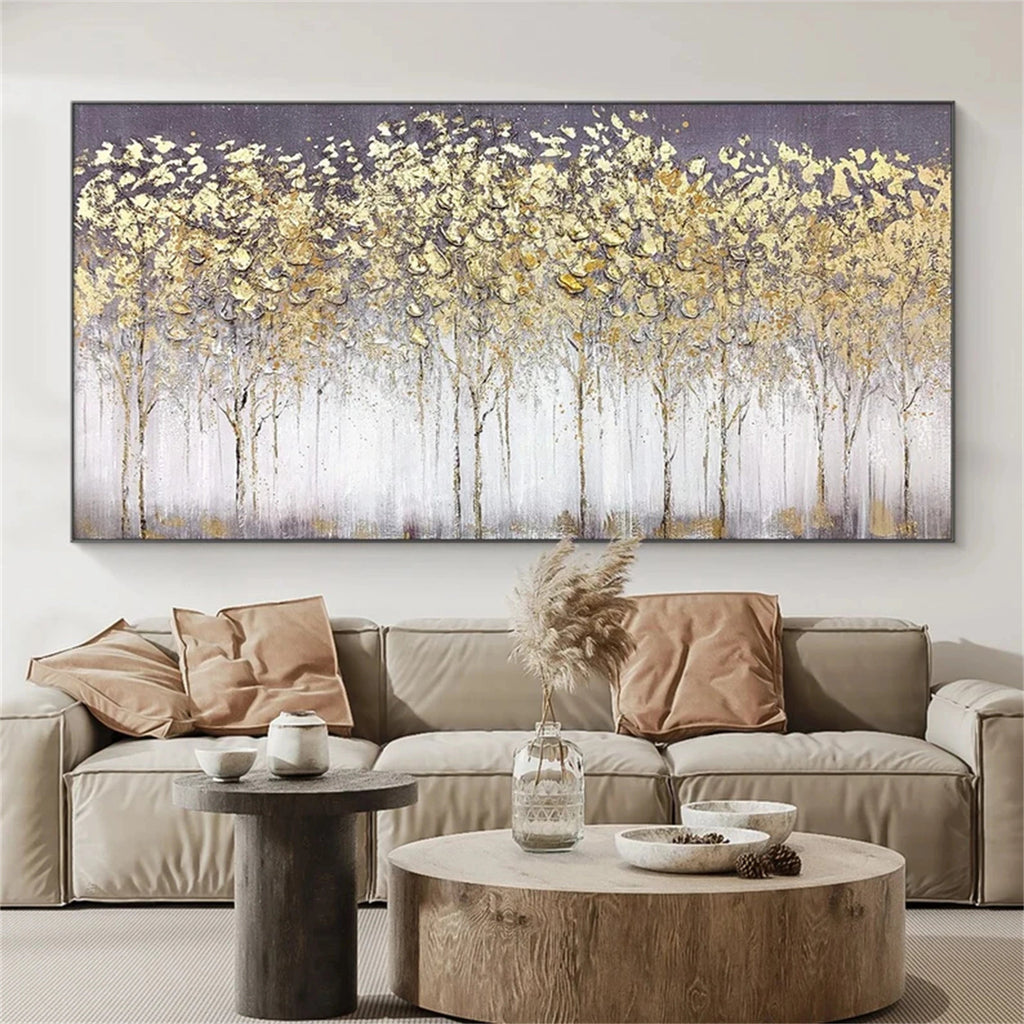 Golden Whisper Forest Abstract Painting