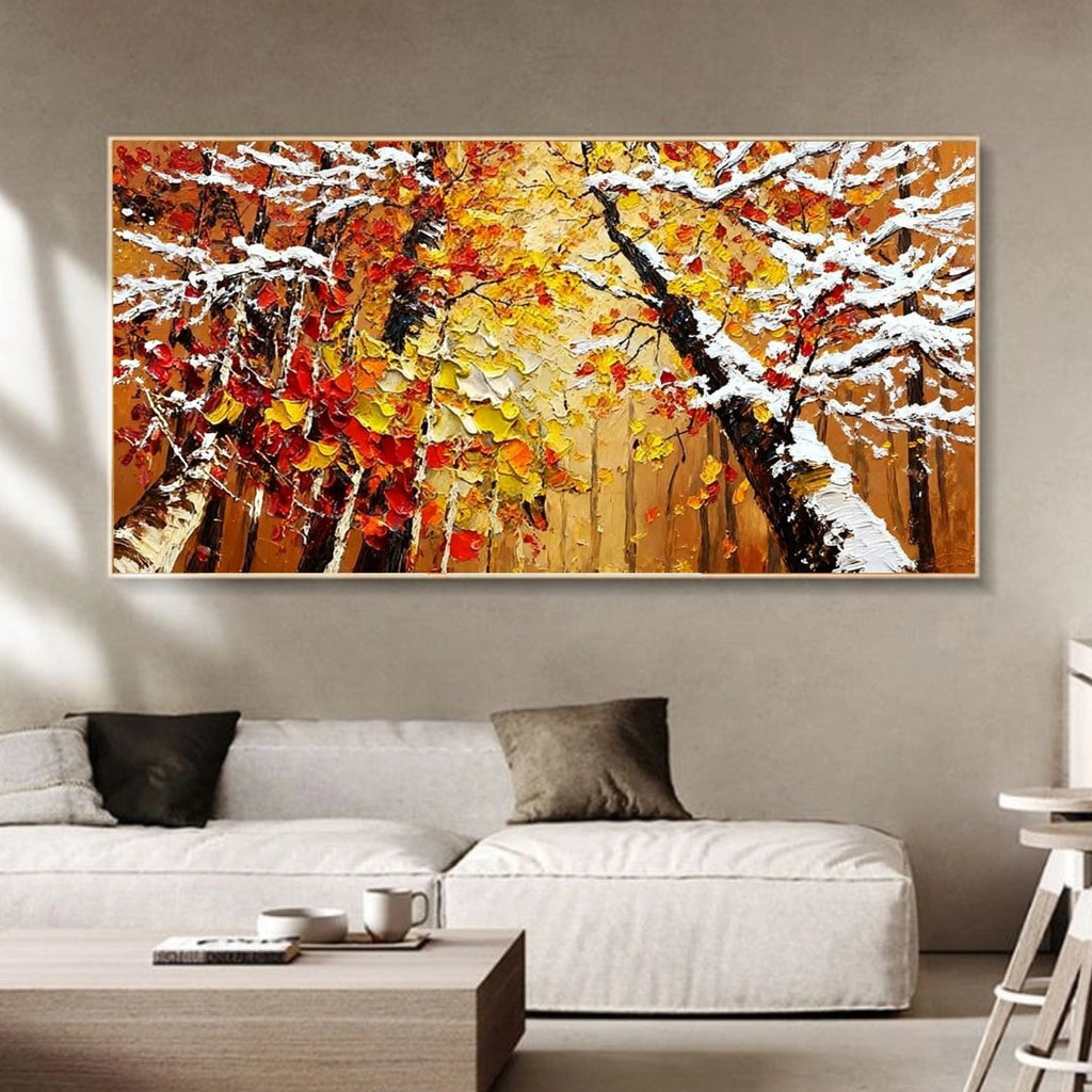 Autumn Snowlight Forest Abstract Painting