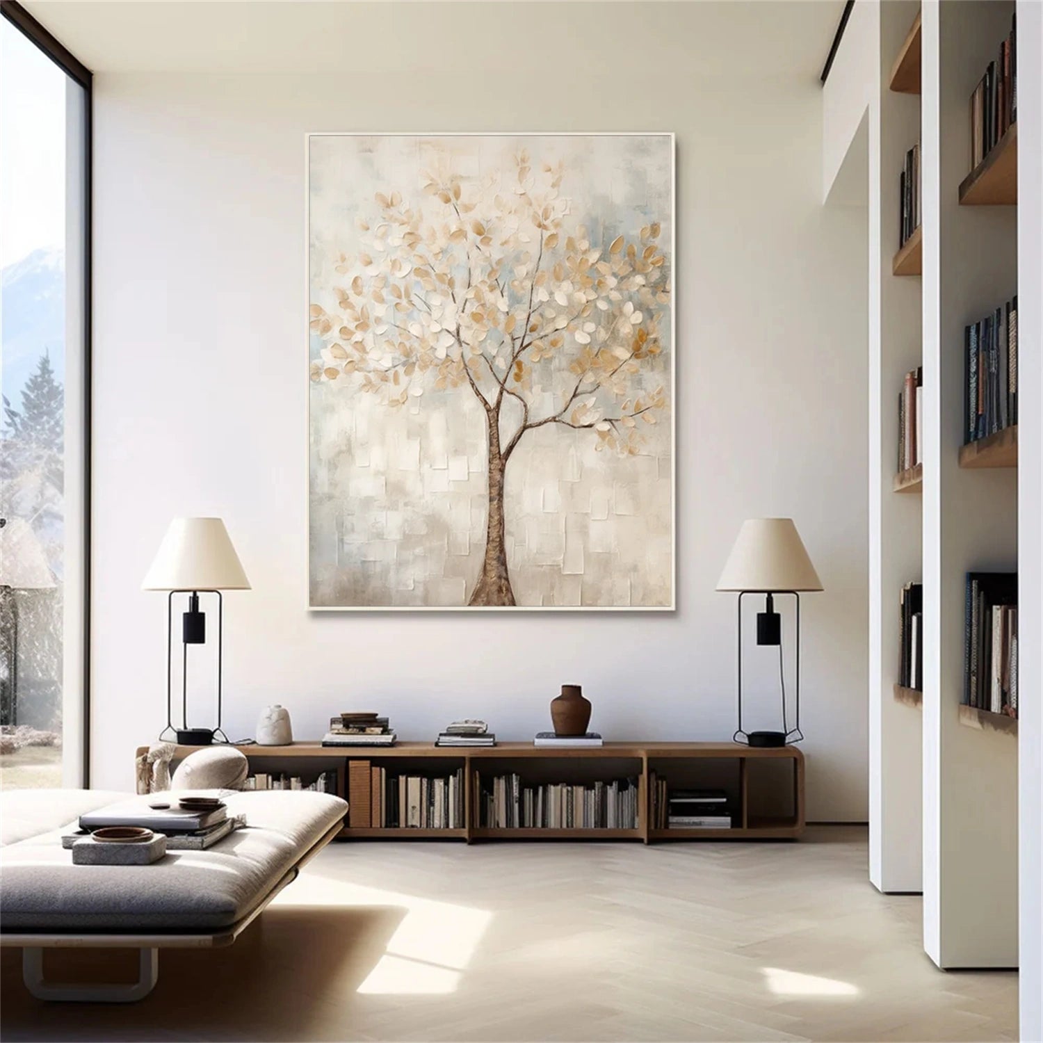 Soft Dawn Ivory Tree Painting
